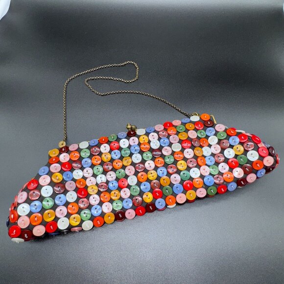 Novelty Aldo Handbag Clutch Purse Buttons Multicoloured Kiss lock Chain Handle - Picture 1 of 6